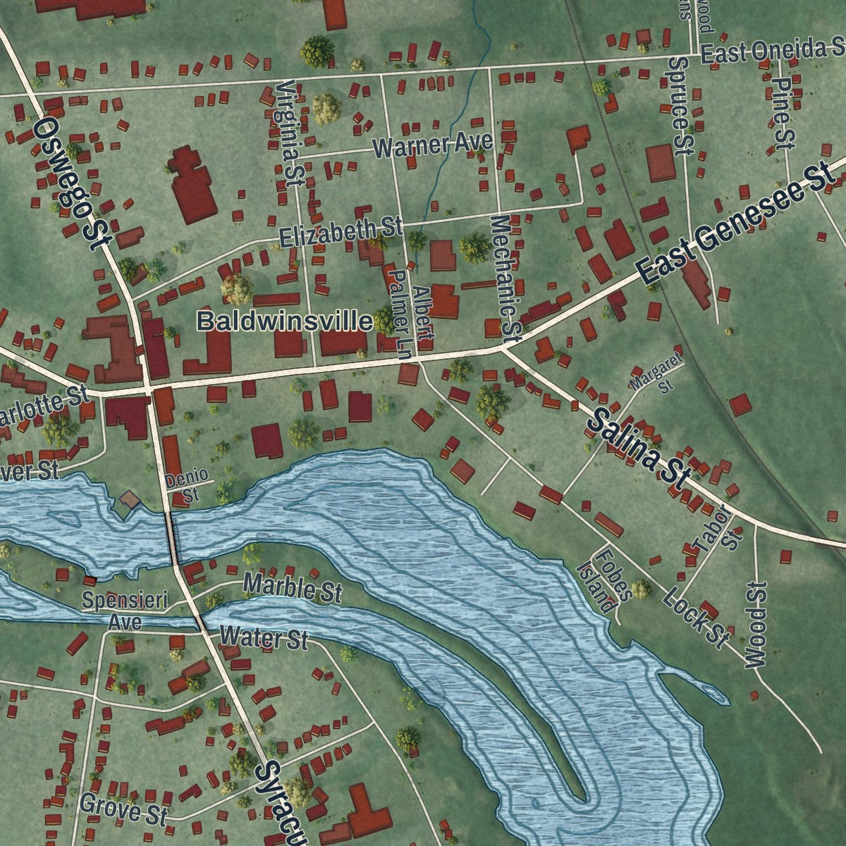 Close-up 1 of the Baldwinsville, New York map artwork