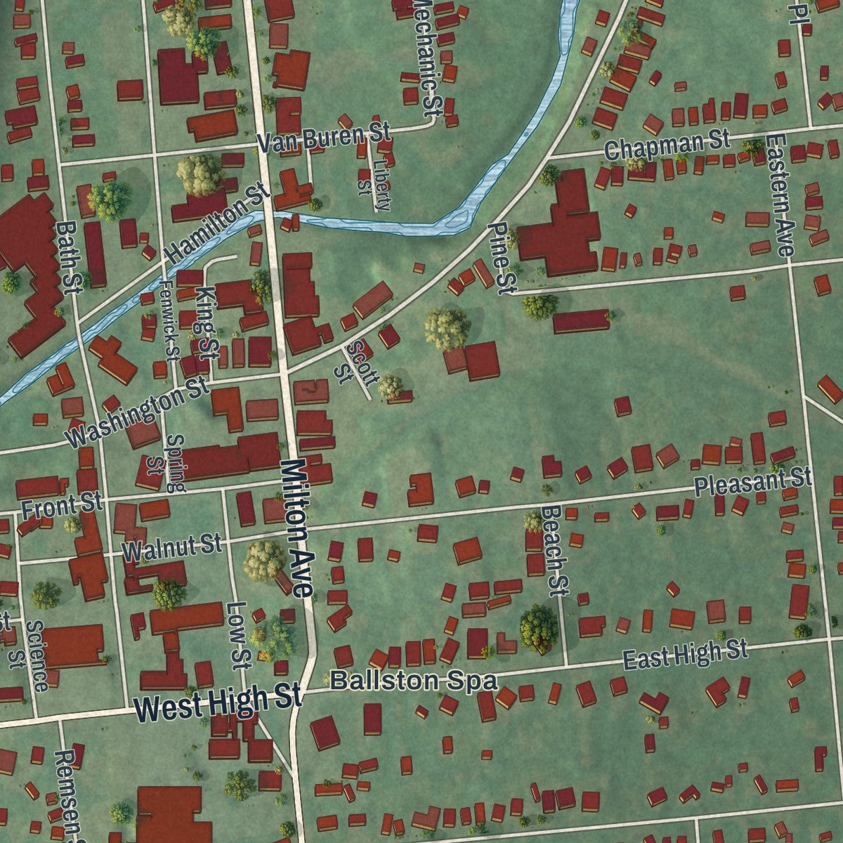 Close-up 1 of the Ballston Spa, New York map artwork