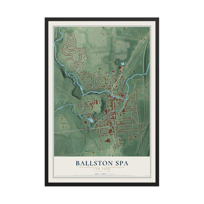 Ballston Spa, New York map print, 12" x 18" W/ Black Ayous Wood Frame mockup