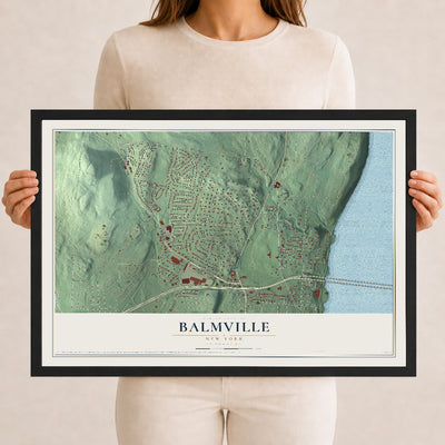 Balmville, New York map print, 12" x 18" W/ Black Ayous Wood Frame mockup