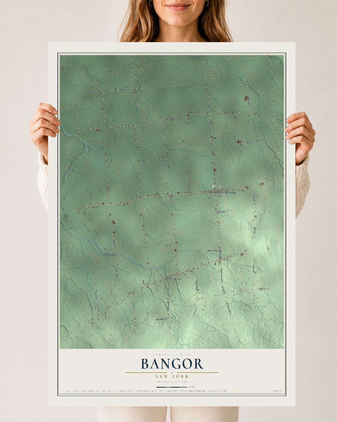Bangor, New York map print, 24" x 36" Archival Matte Print mockup