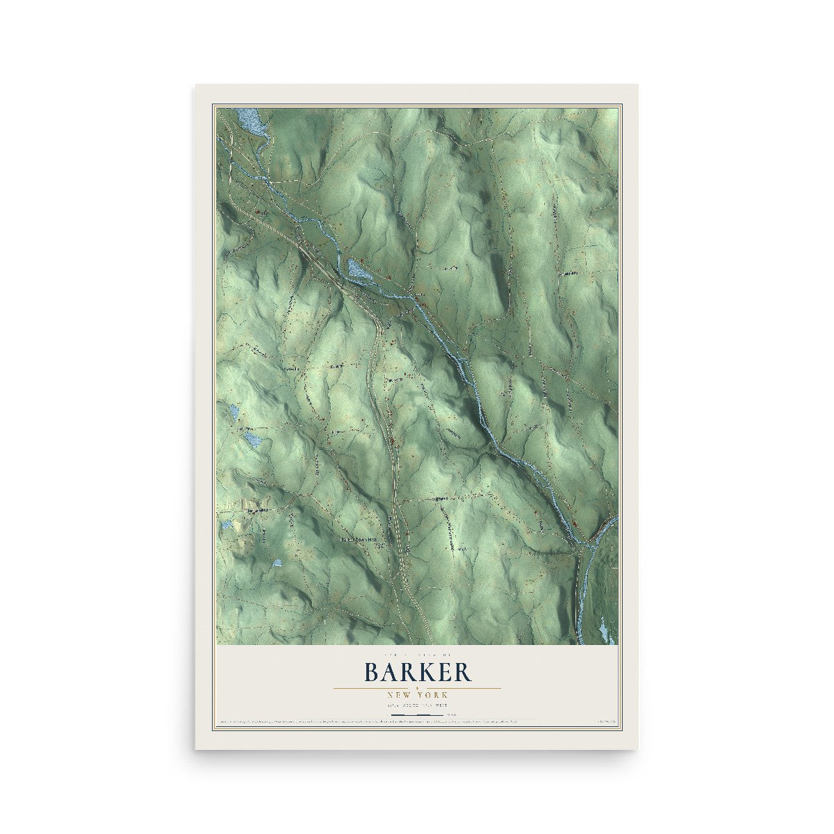 Barker, New York map print, 12" x 18" Archival Matte Print mockup