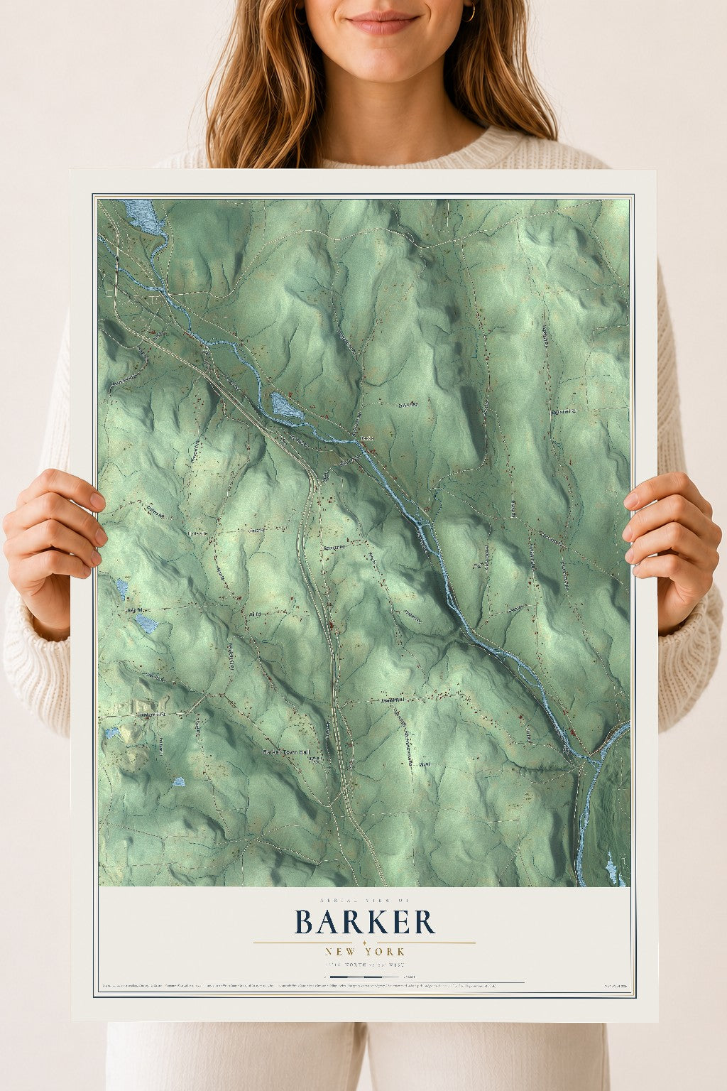 Barker, New York map print, 18" x 24" Archival Matte Print mockup