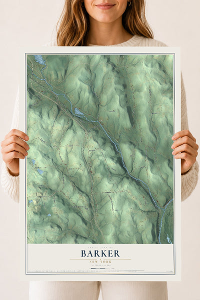 Barker, New York map print, 18" x 24" Archival Matte Print mockup