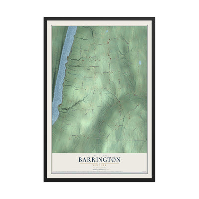 Barrington, New York map print, 12" x 18" W/ Black Ayous Wood Frame mockup