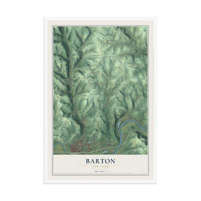 Barton, New York map print, 12" x 18" W/ White Ayous Wood Frame mockup