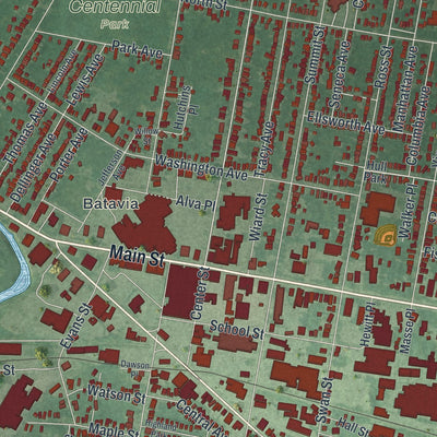 Close-up of the map of the City of Batavia, Genesee County, New York print showing street and building detail