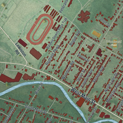 Second close-up of the map of the City of Batavia, Genesee County, New York print showing more streets and buildings