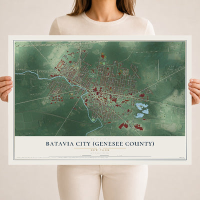 Batavia City (Genesee County), New York map print, 18" x 24" Archival Matte Print mockup