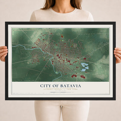 Map of the City of Batavia, Genesee County, New York, 18 x 24 inch print in a black wood frame