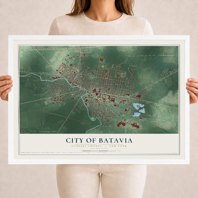 Map of the City of Batavia, Genesee County, New York, 18 x 24 inch print in a white wood frame