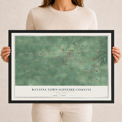 Batavia Town (Genesee County), New York map print, 12" x 18" W/ Black Ayous Wood Frame mockup