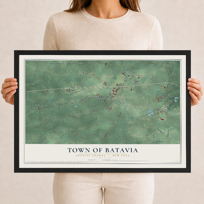 Map of the Town of Batavia, Genesee County, New York, 12 x 18 inch print in a black wood frame