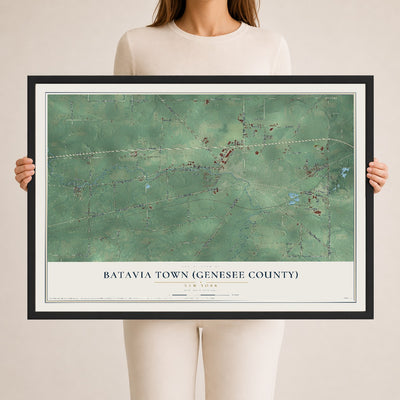 Batavia Town (Genesee County), New York map print, 24" x 36" W/ Black Ayous Wood Frame mockup