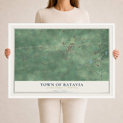 Map of the Town of Batavia, Genesee County, New York, 24 x 36 inch print in a white wood frame