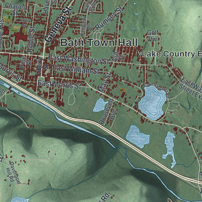 Close-up 1 of the Bath, New York map artwork