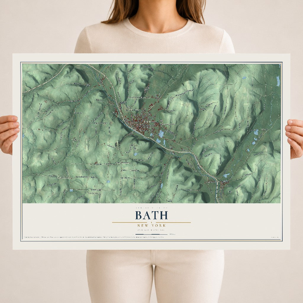 Bath, New York map print, 18" x 24" Archival Matte Print mockup