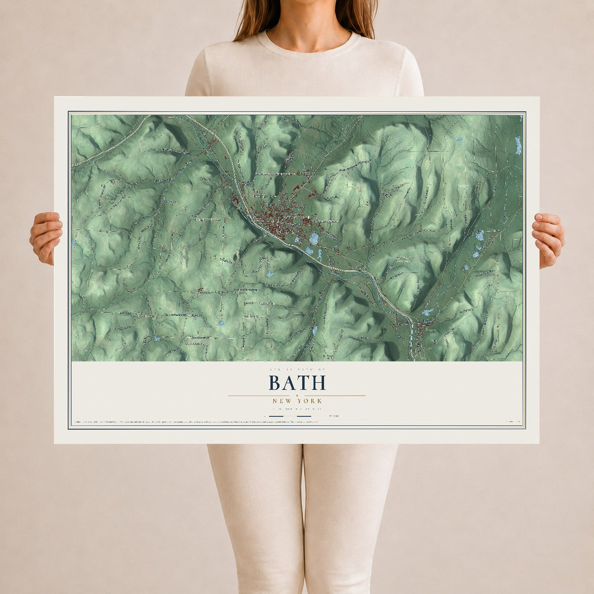 Bath, New York map print, 24" x 36" Archival Matte Print mockup