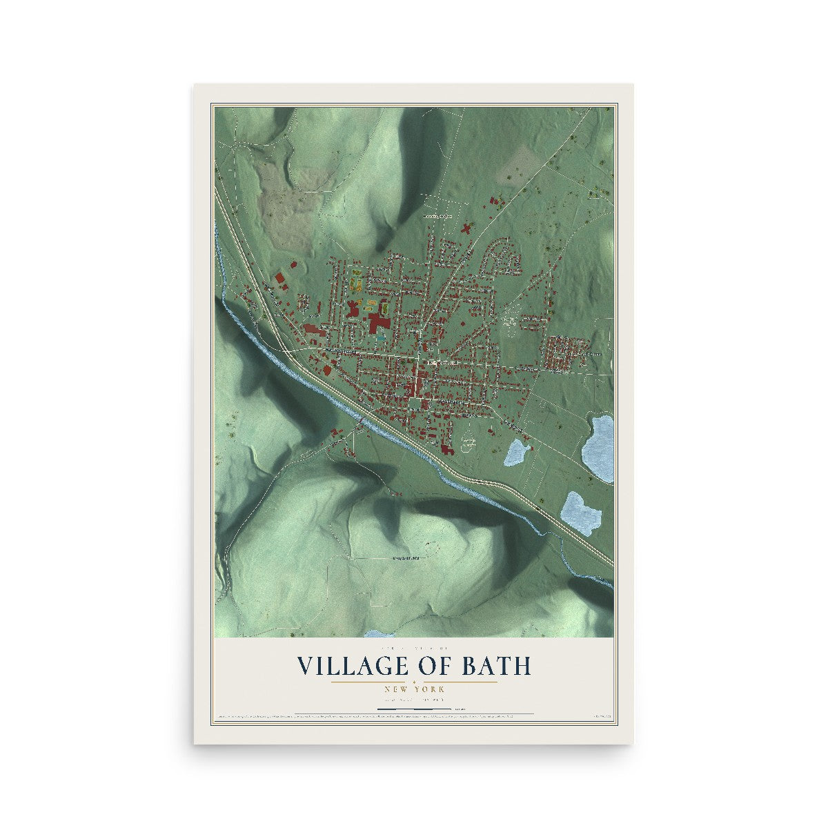 Bath, New York map print, 12" x 18" Archival Matte Print mockup