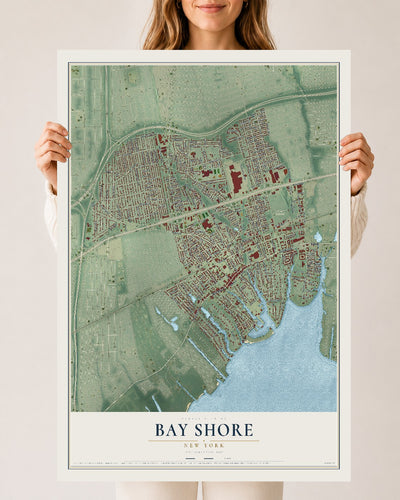 Bay Shore, New York map print, 24" x 36" Archival Matte Print mockup
