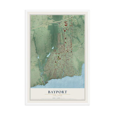Bayport, New York map print, 12" x 18" W/ White Ayous Wood Frame mockup