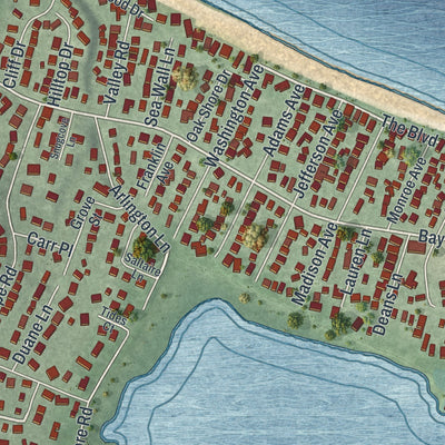 Close-up 1 of the Bayville, New York map artwork