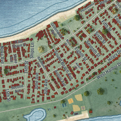 Close-up 2 of the Bayville, New York map artwork