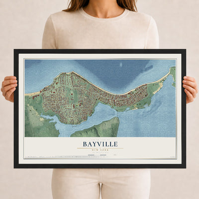 Bayville, New York map print, 12" x 18" W/ Black Ayous Wood Frame mockup