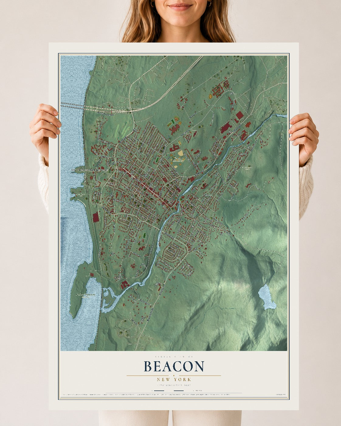 Beacon, New York map print, 24" x 36" Archival Matte Print mockup
