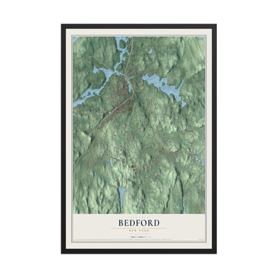 Bedford, New York map print, 12" x 18" W/ Black Ayous Wood Frame mockup