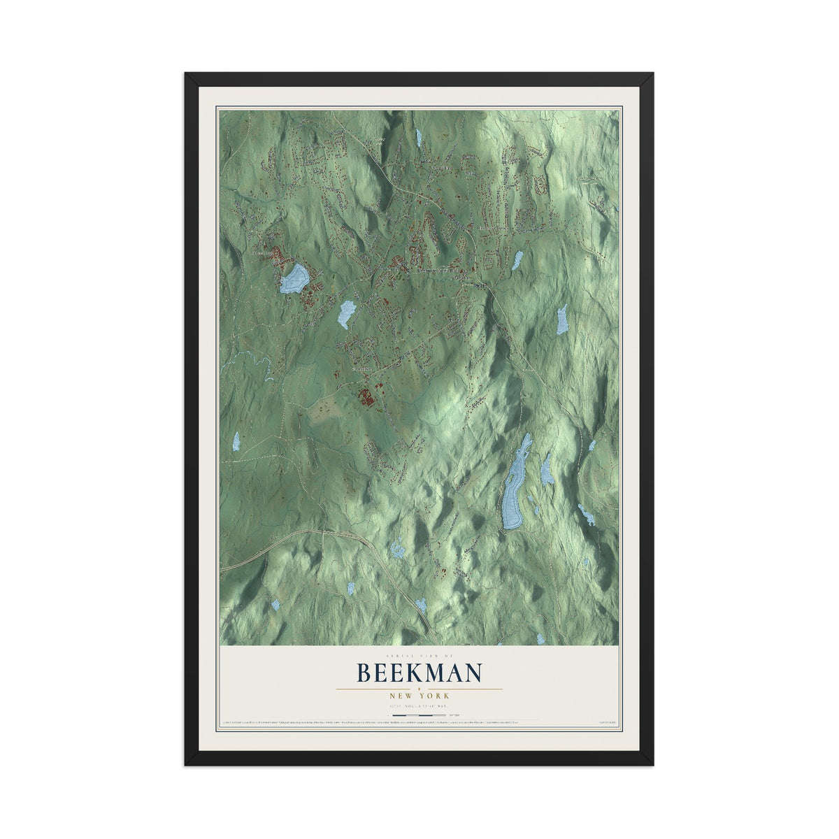 Beekman, New York map print, 12" x 18" W/ Black Ayous Wood Frame mockup