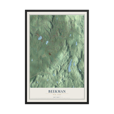 Beekman, New York map print, 12" x 18" W/ Black Ayous Wood Frame mockup