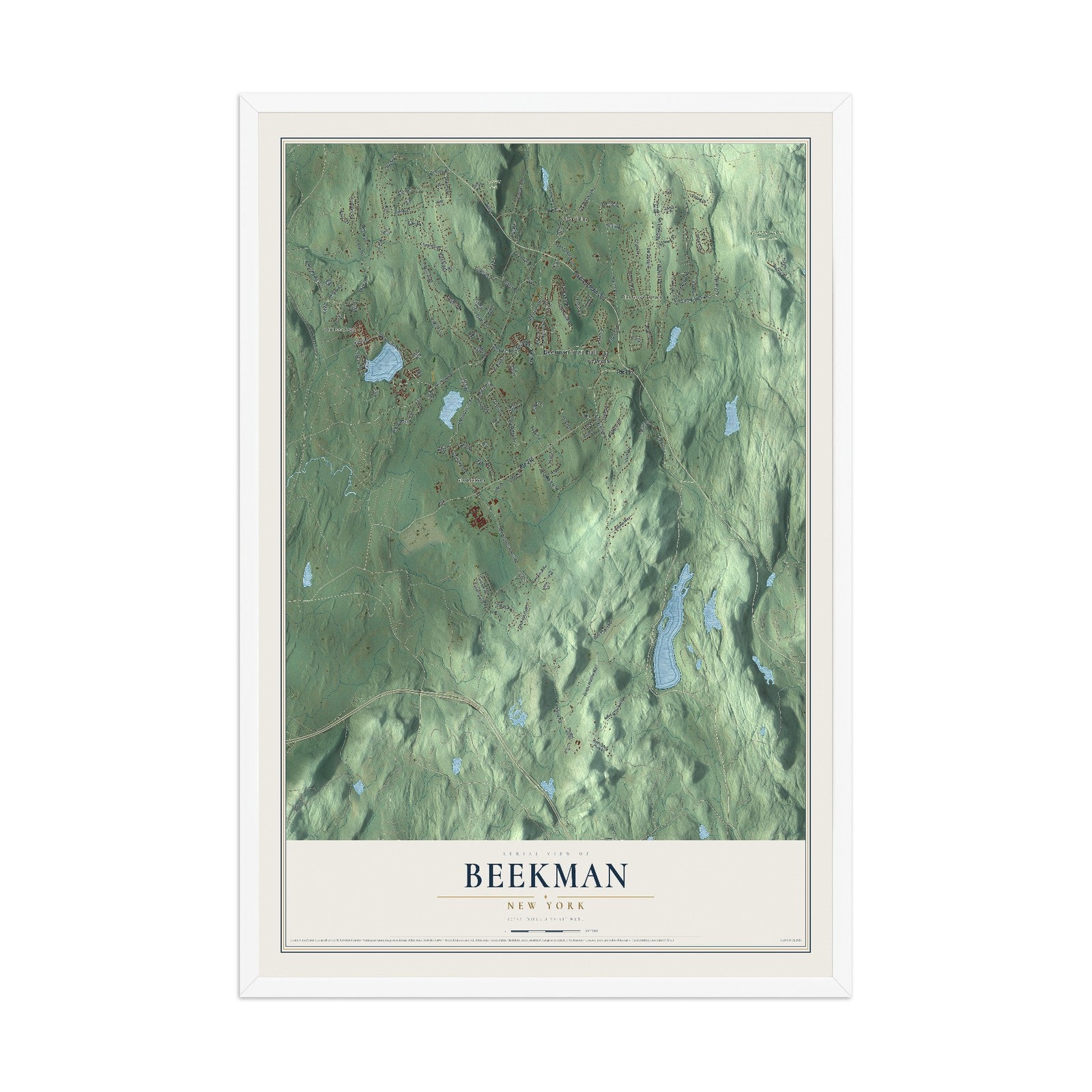 Beekman, New York map print, 12" x 18" W/ White Ayous Wood Frame mockup