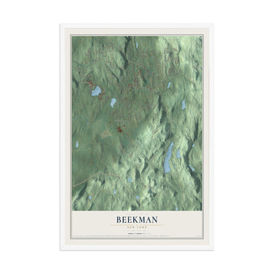Beekman, New York map print, 12" x 18" W/ White Ayous Wood Frame mockup