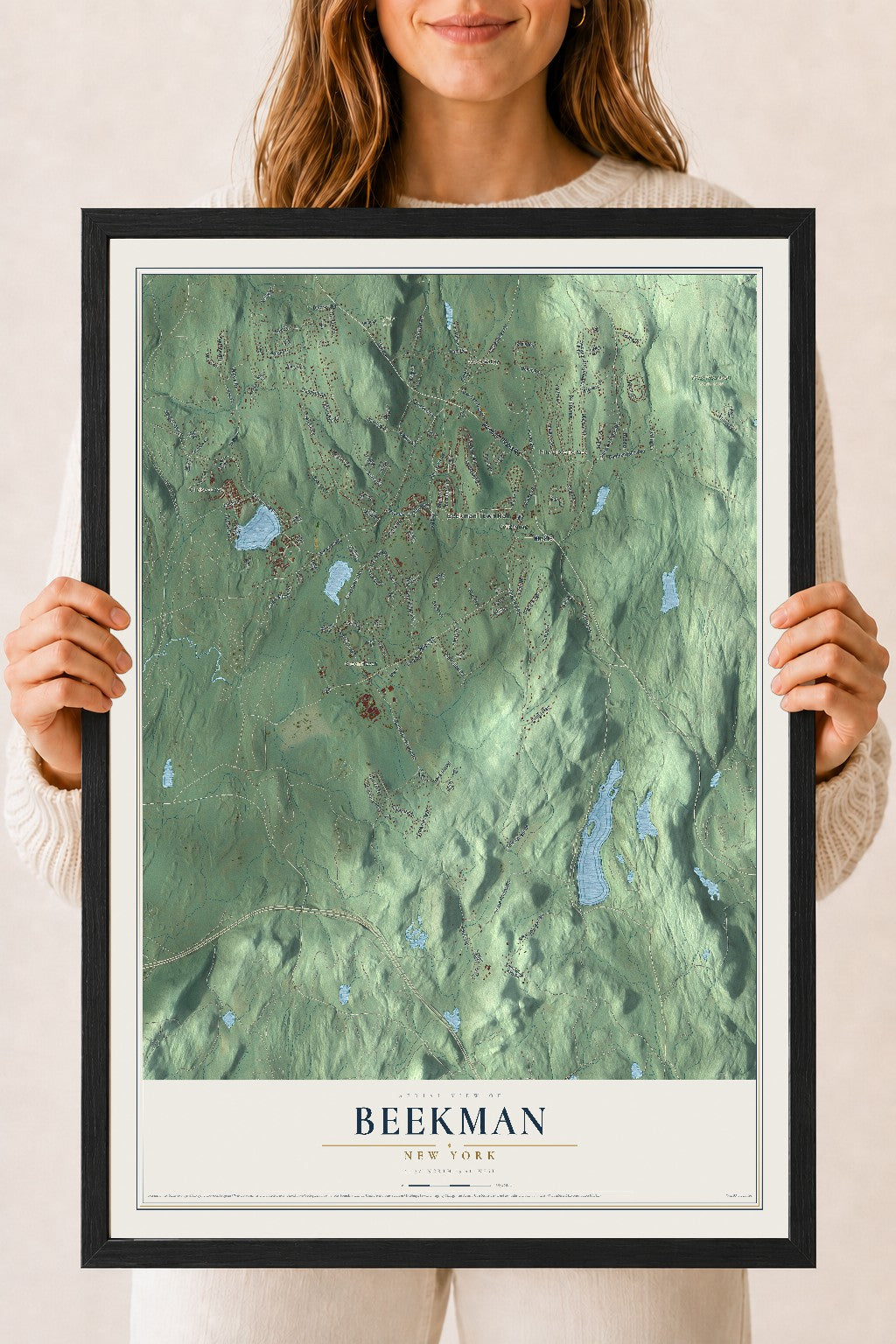 Beekman, New York map print, 18" x 24" W/ Black Ayous Wood Frame mockup