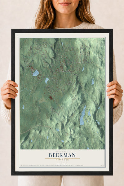 Beekman, New York map print, 18" x 24" W/ Black Ayous Wood Frame mockup
