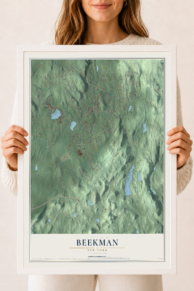 Beekman, New York map print, 18" x 24" W/ White Ayous Wood Frame mockup