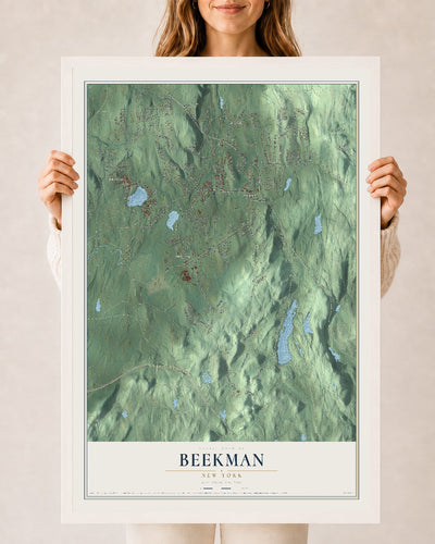 Beekman, New York map print, 24" x 36" W/ White Ayous Wood Frame mockup