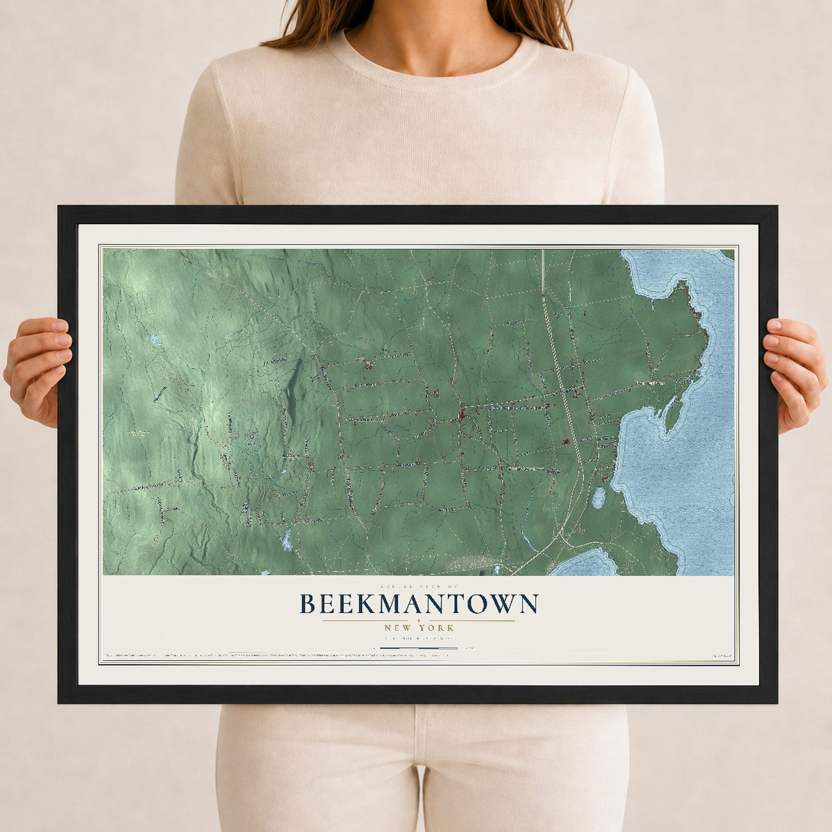 Beekmantown, New York map print, 12" x 18" W/ Black Ayous Wood Frame mockup