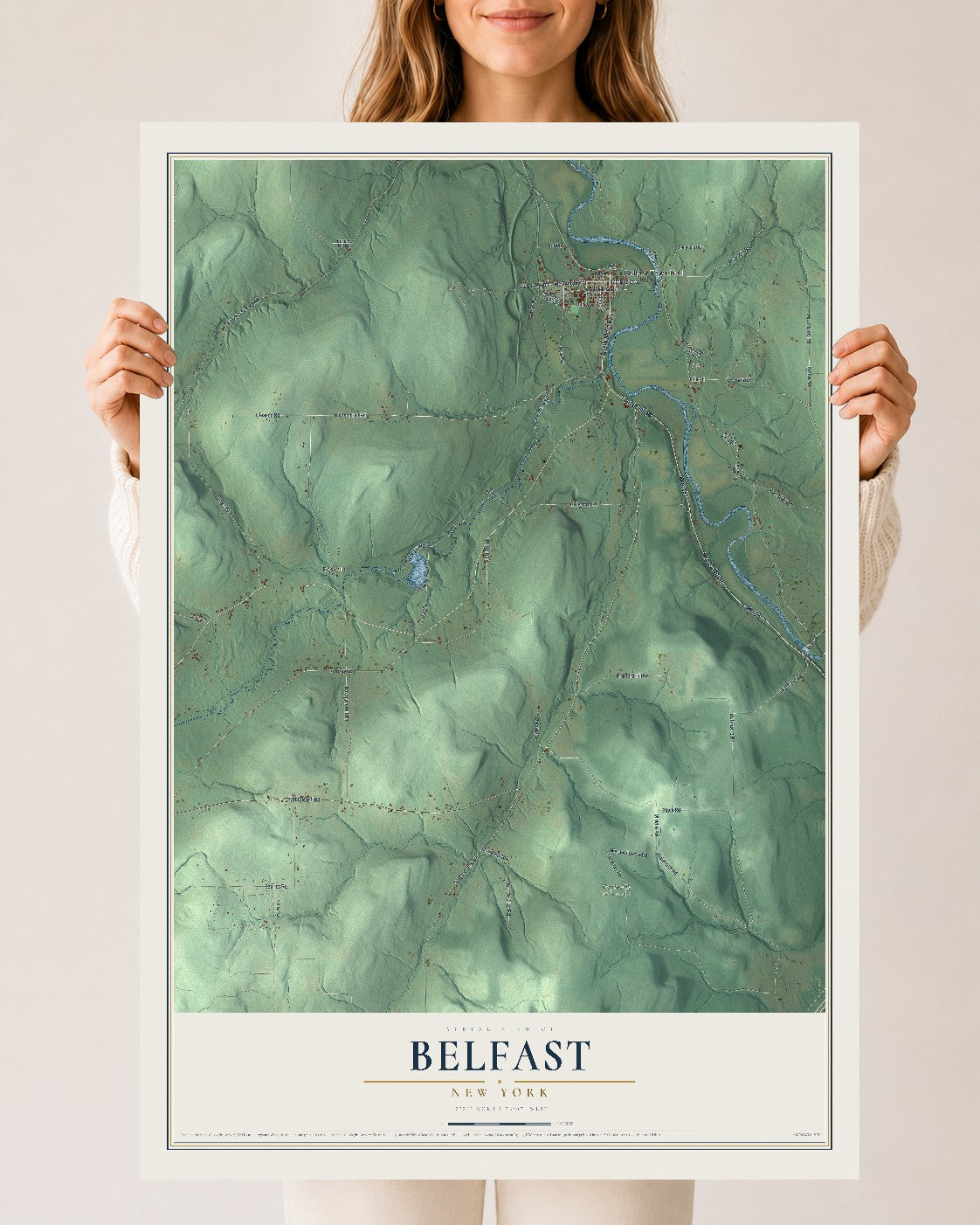 Belfast, New York map print, 24" x 36" Archival Matte Print mockup