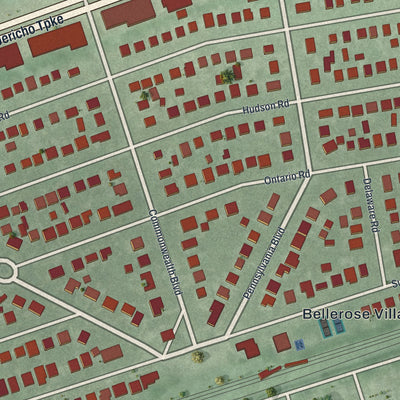 Close-up of the map of Bellerose, New York print showing street and building detail