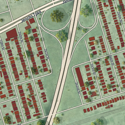 Close-up of the map of Bellerose Terrace, New York print showing street and building detail