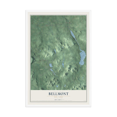 Bellmont, New York map print, 12" x 18" W/ White Ayous Wood Frame mockup