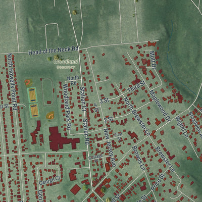 Close-up of the map of Bellport, New York print showing street and building detail