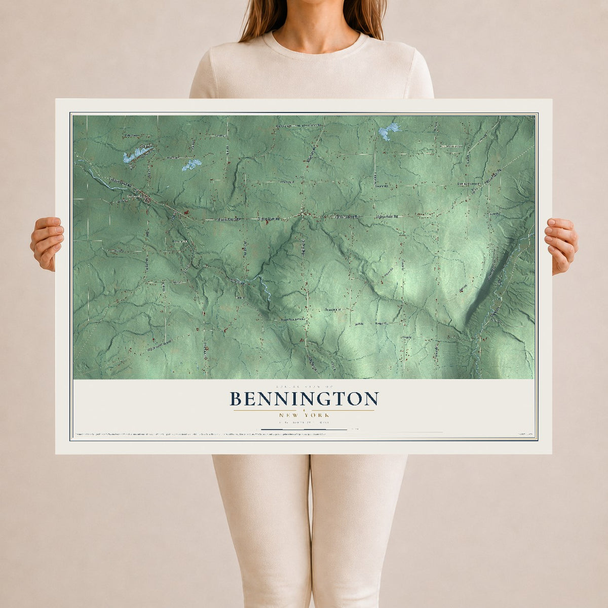 Bennington, New York map print, 24" x 36" Archival Matte Print mockup