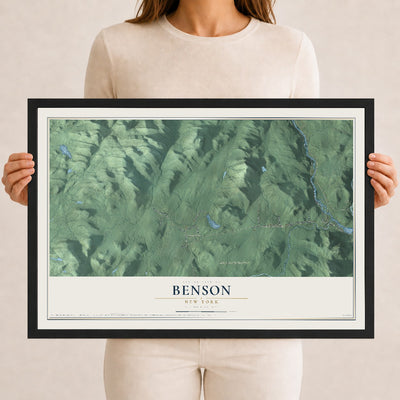 Benson, New York map print, 12" x 18" W/ Black Ayous Wood Frame mockup