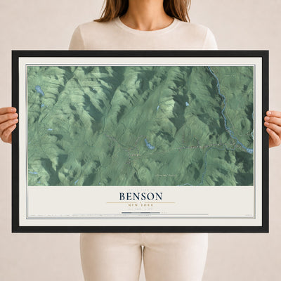Benson, New York map print, 18" x 24" W/ Black Ayous Wood Frame mockup