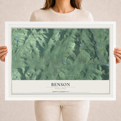 Benson, New York map print, 18" x 24" W/ White Ayous Wood Frame mockup