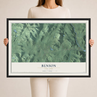 Benson, New York map print, 24" x 36" W/ Black Ayous Wood Frame mockup