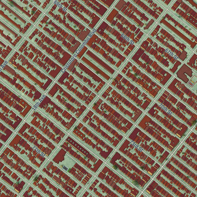 Close-up of the map of Bensonhurst, New York print showing street and building detail